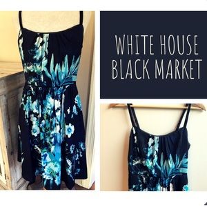 White House Black Market Blue/Black Floral Dress 4